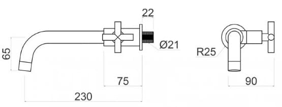 Bản vẽ kỹ thuật vòi lavabo lạnh âm tường bằng đồng cổ điển Kanly GCT11 