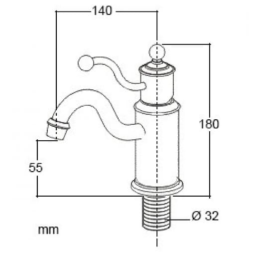 Bản vẽ kỹ thuật vòi lavabo nóng lạnh bằng đồng cổ điển Kanly GCV08 