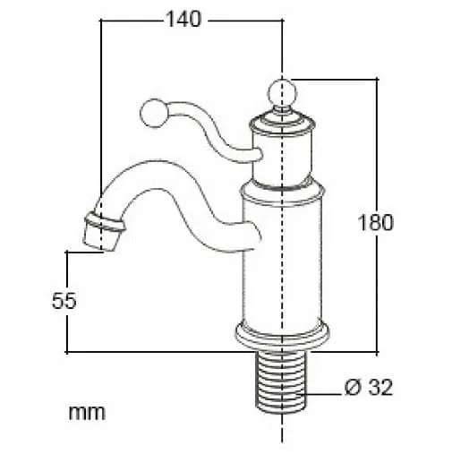 Bản vẽ kỹ thuật vòi lavabo nóng lạnh bằng đồng cổ điển Kanly GCV08 