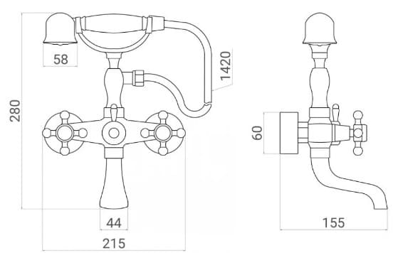 Bản vẽ kỹ thuật Sen tắm nóng lạnh bằng đồng Kanly GCS01 