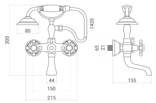 Bản vẽ kỹ thuật sen tắm nóng lạnh bằng đồng Kanly GCS03