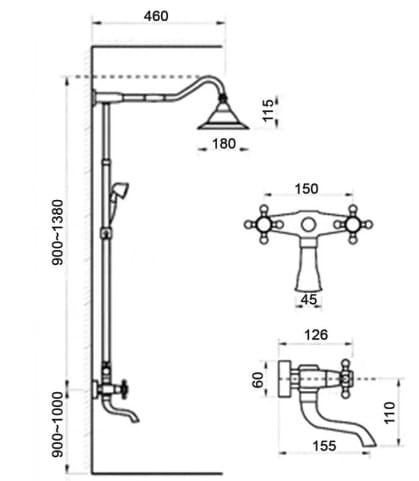 Bản vẽ kỹ thuật esn tắm đứng nóng lạnh bằng đồng Kanly GCS13 