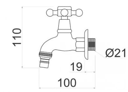 Bản vẽ kỹ thuật Vòi Nước Lạnh Bằng Đồng Gắn Tường Kanly GCT01N