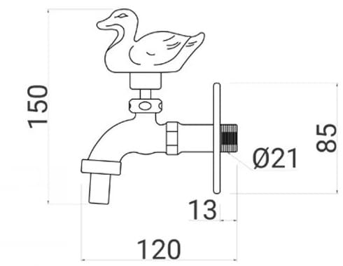 Bản vẽ kỹ thuật vòi nước lạnh bằng đồng cổ gắn tường Kanly GCT02 