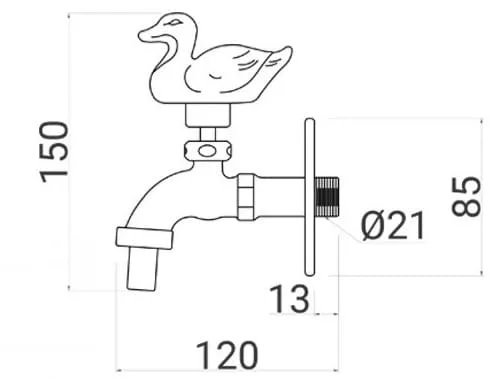 Bản vẽ kỹ thuật vòi nước lạnh bằng đồng cổ gắn tường Kanly GCT02