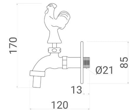 Bản vẽ kỹ thuật vòi nước lạnh bằng đồng cổ gắn tường Kanly GCT02C