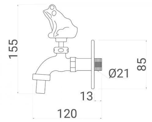 Bản vẽ kỹ thuật vòi nước lạnh bằng đồng cổ gắn tường Kanly GCT02E 