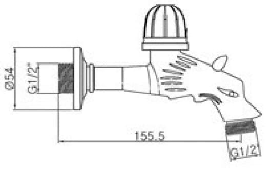 Bản vẽ kỹ thuật vòi nước lạnh bằng đồng cổ gắn tường Kanly GCT02R
