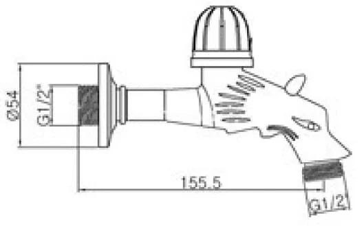 Bản vẽ kỹ thuật vòi nước lạnh bằng đồng cổ gắn tường Kanly GCT02R