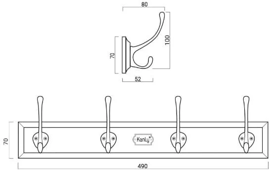Bản vẽ kỹ thuật móc treo áo bằng gỗ Kanly GCG20E 