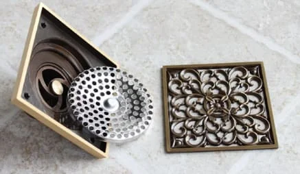 Phễu thoát sàn hoa văn bằng đồng Kanly GCP01