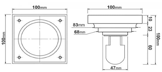 Bản vẽ kỹ thuật phễu thoát sàn bằng đồng Kanly GCP11 