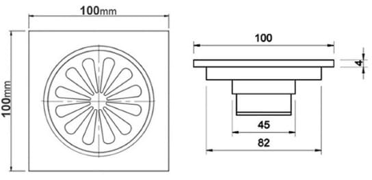 Bản vẽ kỹ thuật phễu thoát sàn bằng đồng Kanly GCP13 
