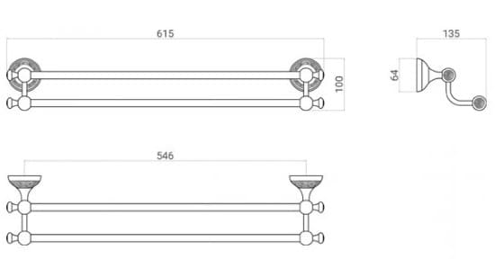 Bản vẽ kỹ thuật thanh vắt khăn đôi bằng đồng kiểu cổ Kanly GCH12 