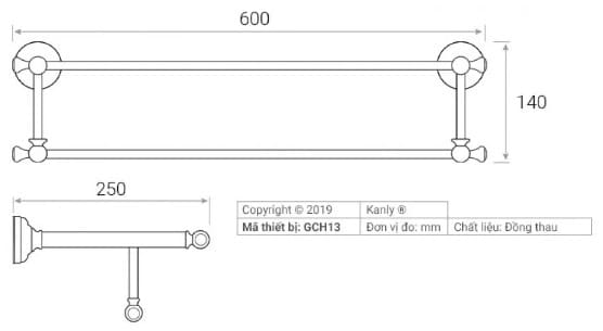 Thanh vắt khăn đôi bằng đồng kiểu cổ Kanly GCH13 