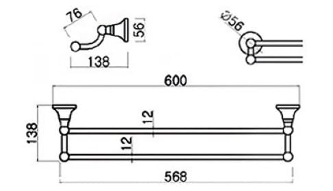 Bản vẽ kỹ thuật thanh vắt khăn đôi bằng đồng kiểu cổ Kanly GCK12 