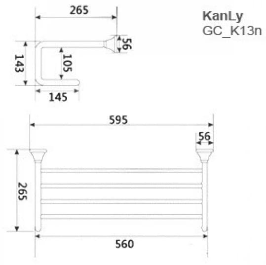 Bản vẽ kỹ thuật thanh vắt khăn đôi bằng đồng kiểu cổ Kanly GCK13 