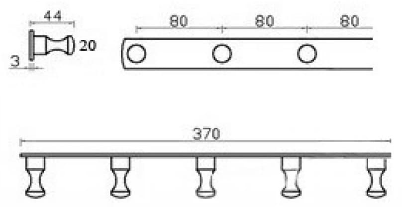 Bản vẽ kỹ thuật móc treo áo bằng đồng 5 vấu Kanly GCK20 