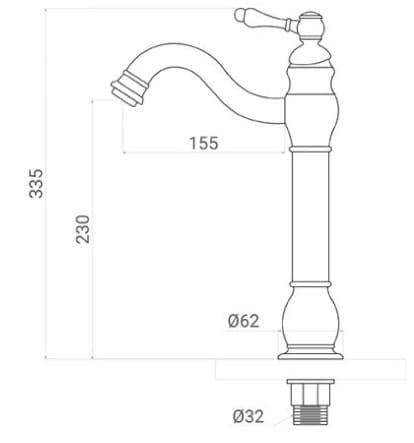 Bản vẽ kỹ thuật vòi lavabo nóng lạnh màu đen Kanly GCA15B
