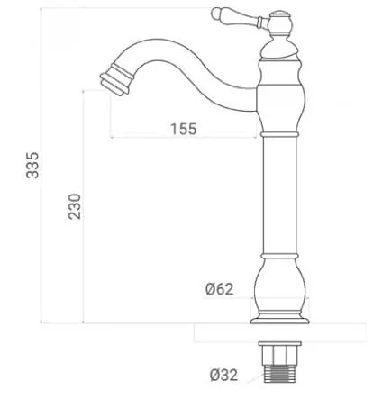 Bản vẽ kỹ thuật vòi lavabo nóng lạnh màu đen Kanly GCA15B 