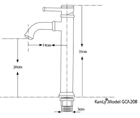 Bản vẽ kỹ thuật vòi lavabo nóng lạnh màu đen Kanly GCA20B 