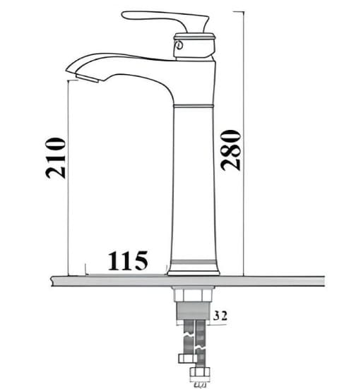 Bản vẽ kỹ thuật vòi lavabo nóng lạnh thân cao màu đen Kanly GCA41B 