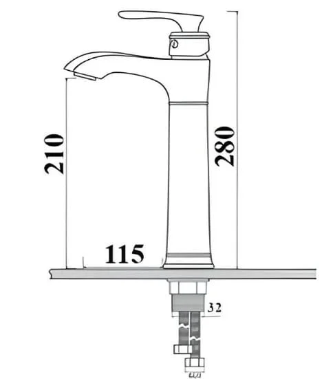 Bản vẽ kỹ thuật vòi lavabo nóng lạnh thân cao màu đen Kanly GCA41B 