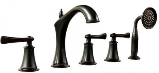 Sen bồn tắm gắn bồn 5 lỗ nóng lạnh bằng đồng màu đen Kanly GCB06B 