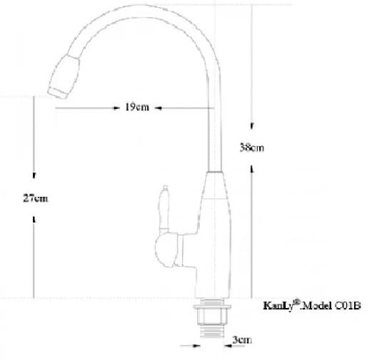 Bản vẽ kỹ thuật vòi rửa bát nóng lạnh màu đen Kanly GCC01B 