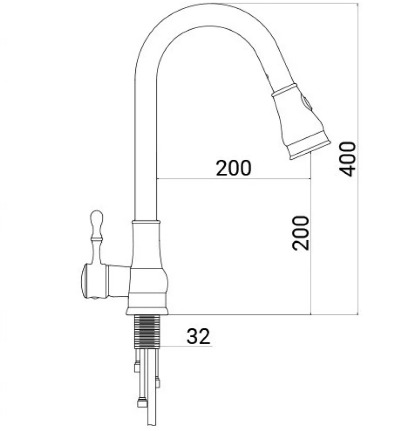 Bản vẽ kỹ thuật vòi rửa bát rút dây nóng lạnh màu đen Kanly GCC09B 