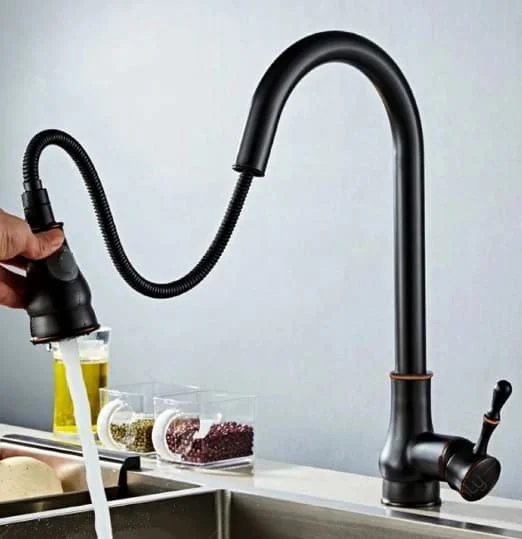 Vòi rửa bát rút dây nóng lạnh màu đen Kanly GCC09B