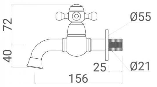 Bản vẽ kỹ thuật vòi nước lạnh bằng đồng màu đen gắn tường Kanly GCT02B 