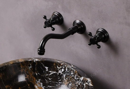 Vòi lavabo nóng lạnh màu đen gắn tường Kanly GCT08B 