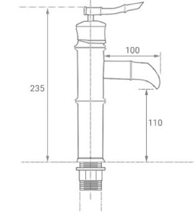 Bản vẽ kỹ thuật vòi lavabo nóng lạnh màu đen hình ống tre Kanly GCV02B 