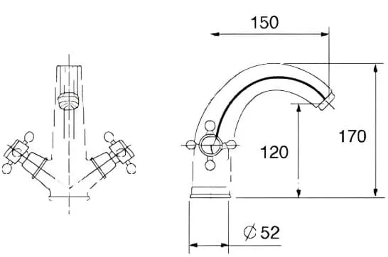 Bản vẽ kỹ thuật vòi lavabo nóng lạnh màu đen Kanly GCV05B