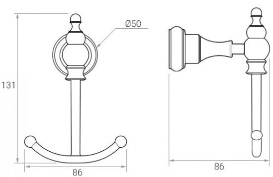 Bản vẽ kỹ thuật móc treo áo bằng đồng màu đen Kanly GCK01UB 