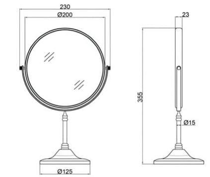 Bản vẽ kỹ thuật gương 2 mặt mini để bàn màu đen Kanly GCK19B