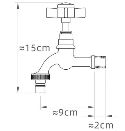Bản vẽ kỹ thuật vòi nước lạnh bằng đồng gắn tường mạ chrome Kanly CHT01 