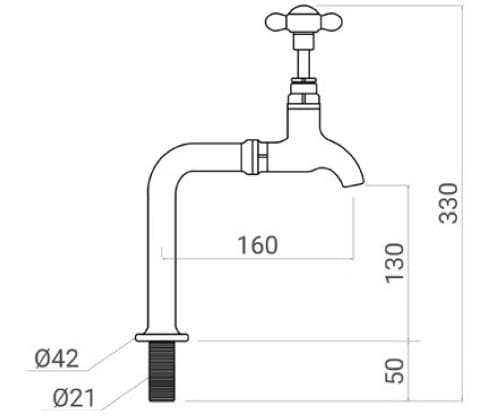 Bản vẽ kỹ thuật vòi nước lạnh bằng đồng gắn tường mạ chrome Kanly CHT01N 