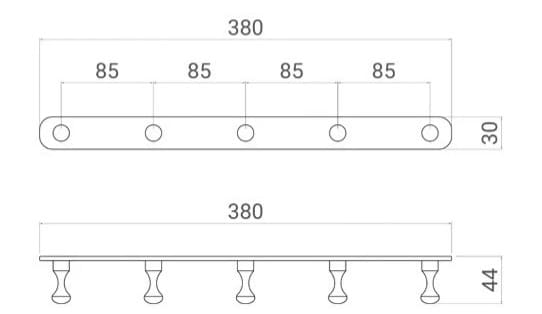 Bản vẽ kỹ thuật móc treo áo bằng đồng 5 vấu màu đen Kanly GCK20B 