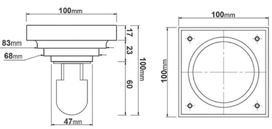 Bản vẽ kỹ thuật phễu thoát sàn bằng đồng Kanly GCP10B 