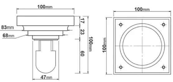Bản vẽ kỹ thuật phễu thoát sàn bằng đồng Kanly GCP10B 
