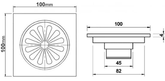 Bản vẽ kỹ thuật phễu thoát sàn bằng đồng màu đen Kanly GCP13B 