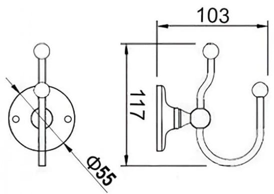 Bản vẽ kỹ thuật móc treo áo bằng đồng Kanly CHK01U 