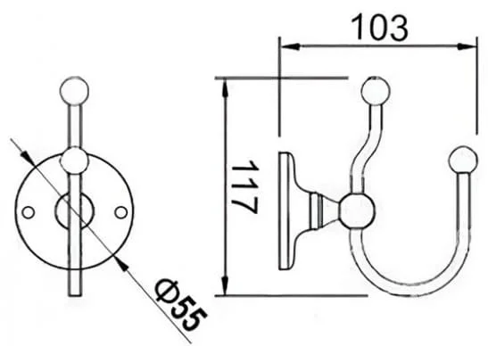 Bản vẽ kỹ thuật móc treo áo bằng đồng Kanly CHK01U 