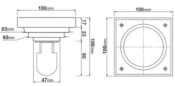 Bản vẽ kỹ thuật phễu thoát sàn bằng đồng Kanly CHP10