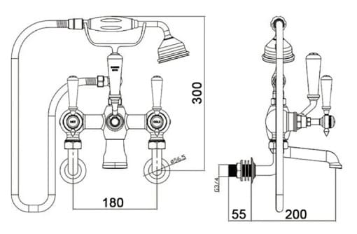 Bản vẽ kỹ thuật sen tắm lạnh bằng đồng mạ chrome Kanly CHS01 