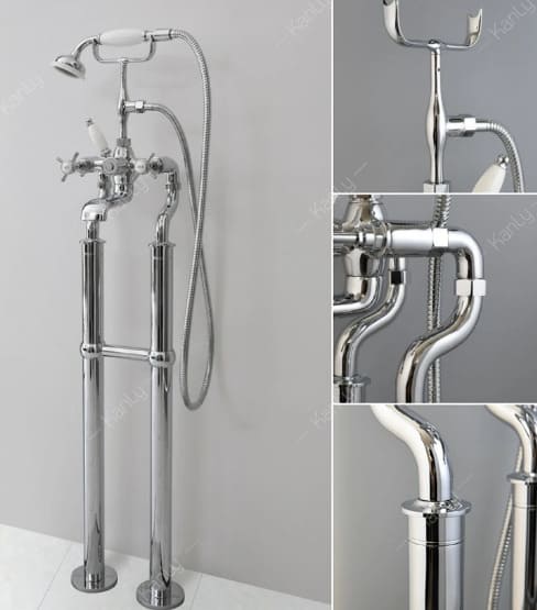 Sen bồn tắm nóng lạnh đặt sàn bằng đồng mạ chrome Kanly CHS09