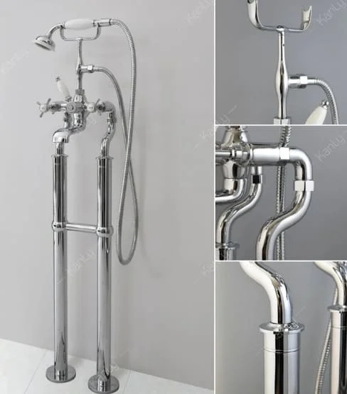 Sen bồn tắm nóng lạnh đặt sàn bằng đồng mạ chrome Kanly CHS09