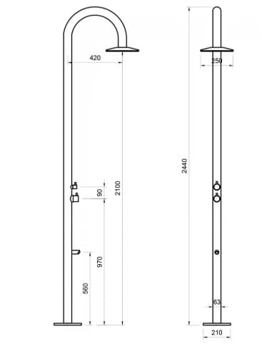 Bản vẽ kỹ thuật Sen cây tắm đứng nóng lạnh đặt sàn ngoài trời Kanly KLS9007